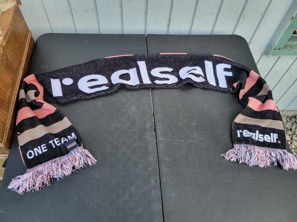 RealSelf Soccer Scarf ONE TEAM Fan Knit Acrylic Fringe Supporter Striped Shawl
